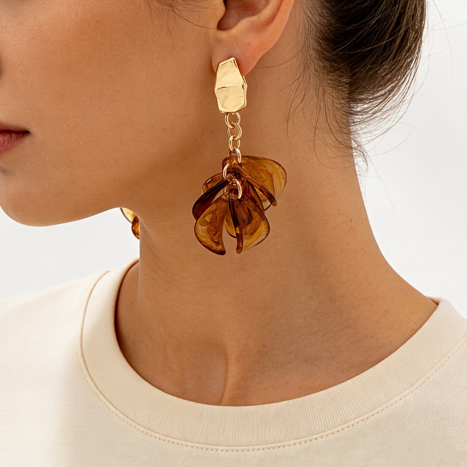Vintage Amber Acrylic Flower Drop Earrings