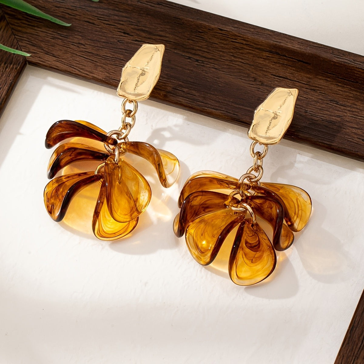Vintage Amber Acrylic Flower Drop Earrings