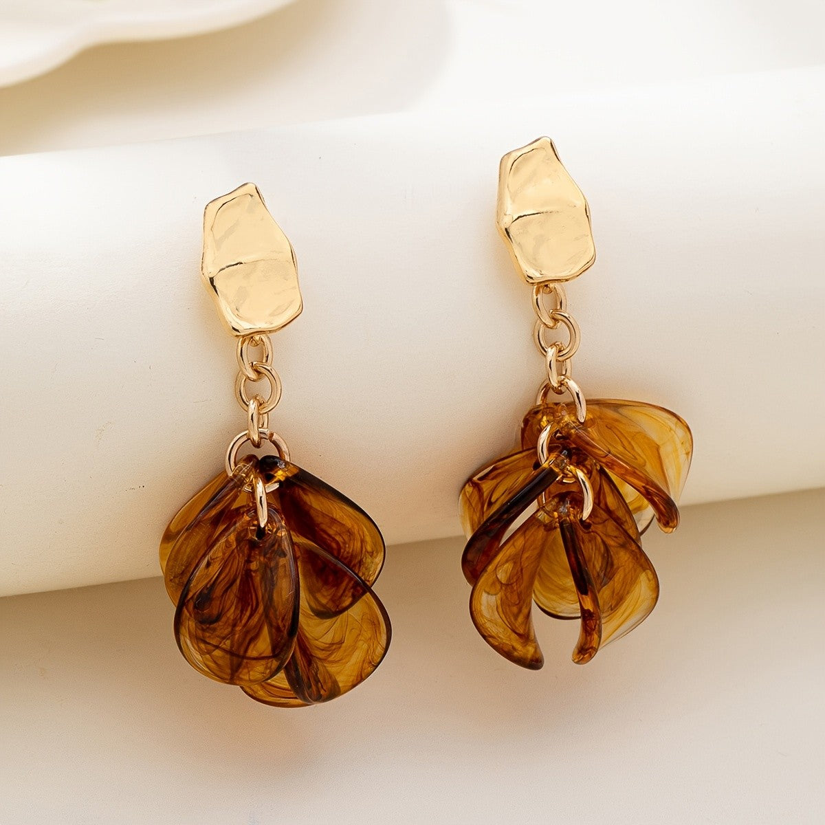 Vintage Amber Acrylic Flower Drop Earrings