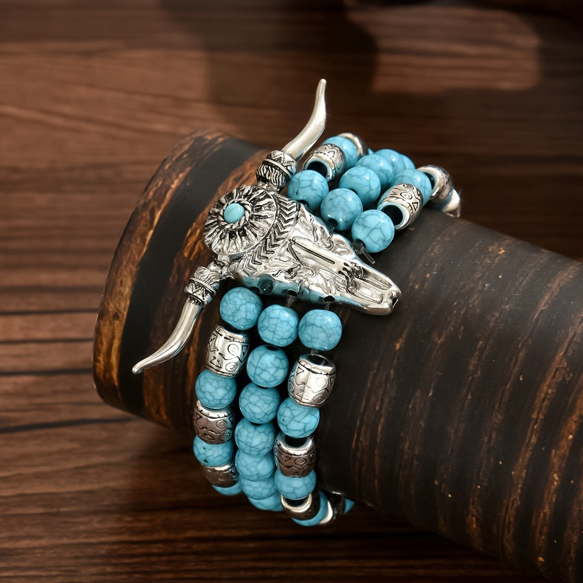 Boho Turquoise Bull Skull Bracelet