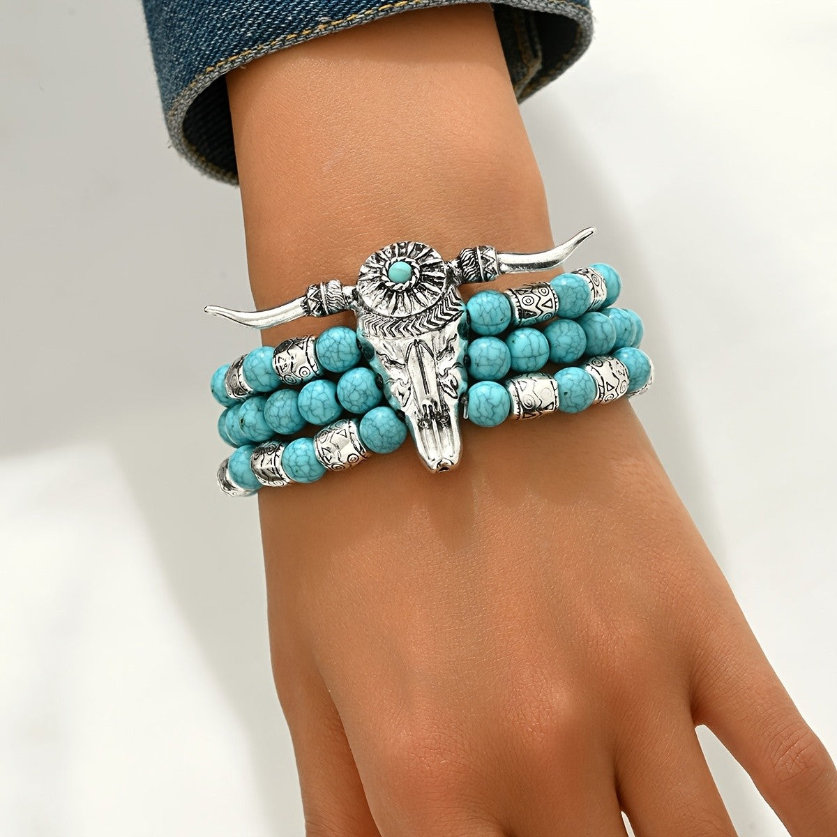Boho Turquoise Bull Skull Bracelet
