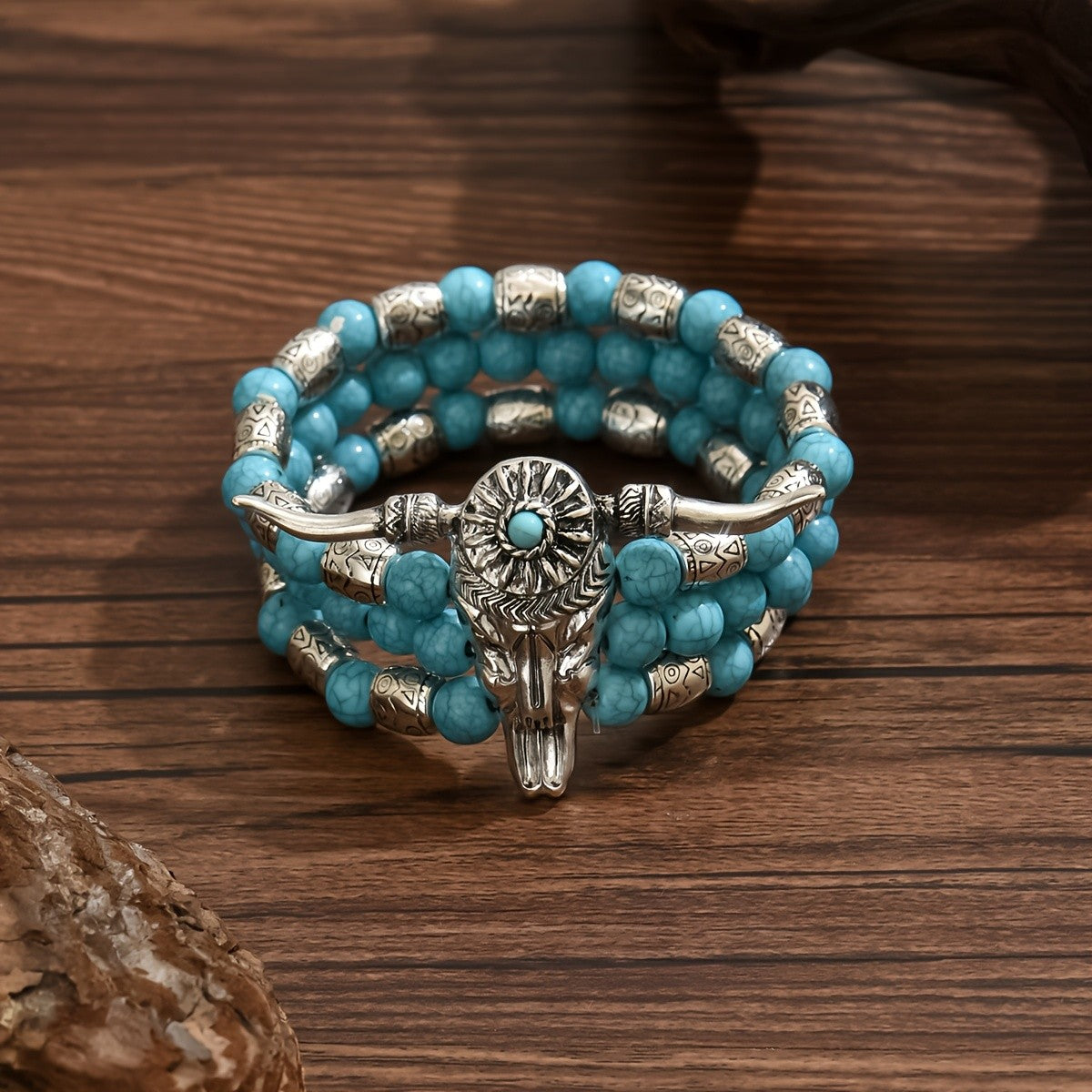 Boho Turquoise Bull Skull Bracelet