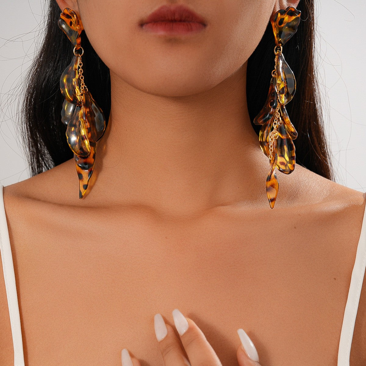 Leopard Print Acrylic Petal Drop Earrings