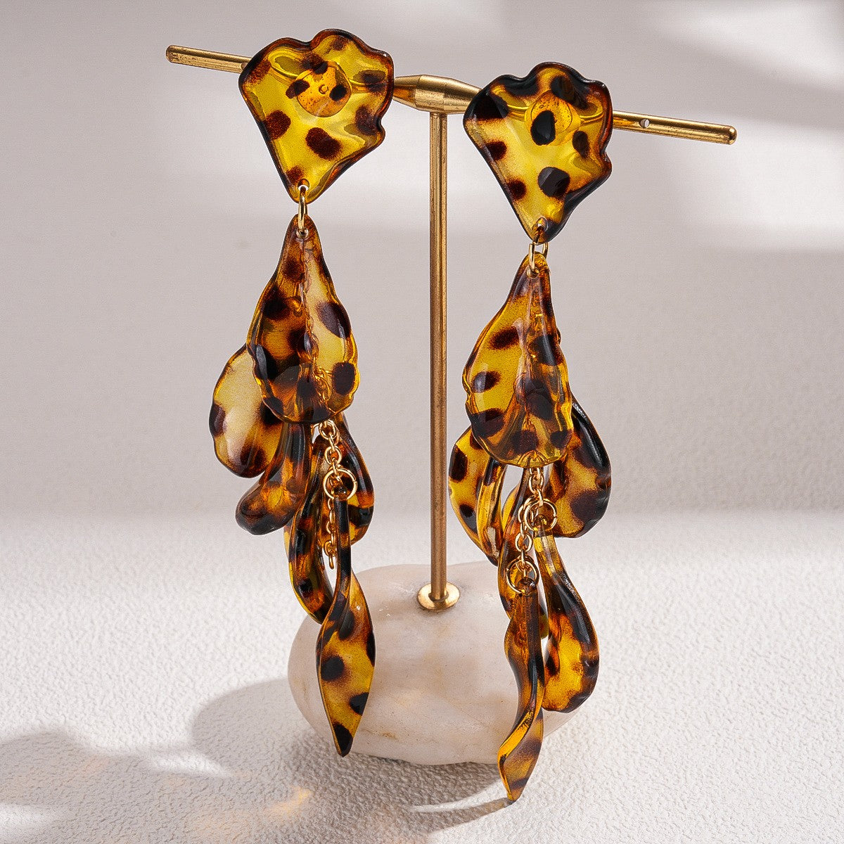 Leopard Print Acrylic Petal Drop Earrings