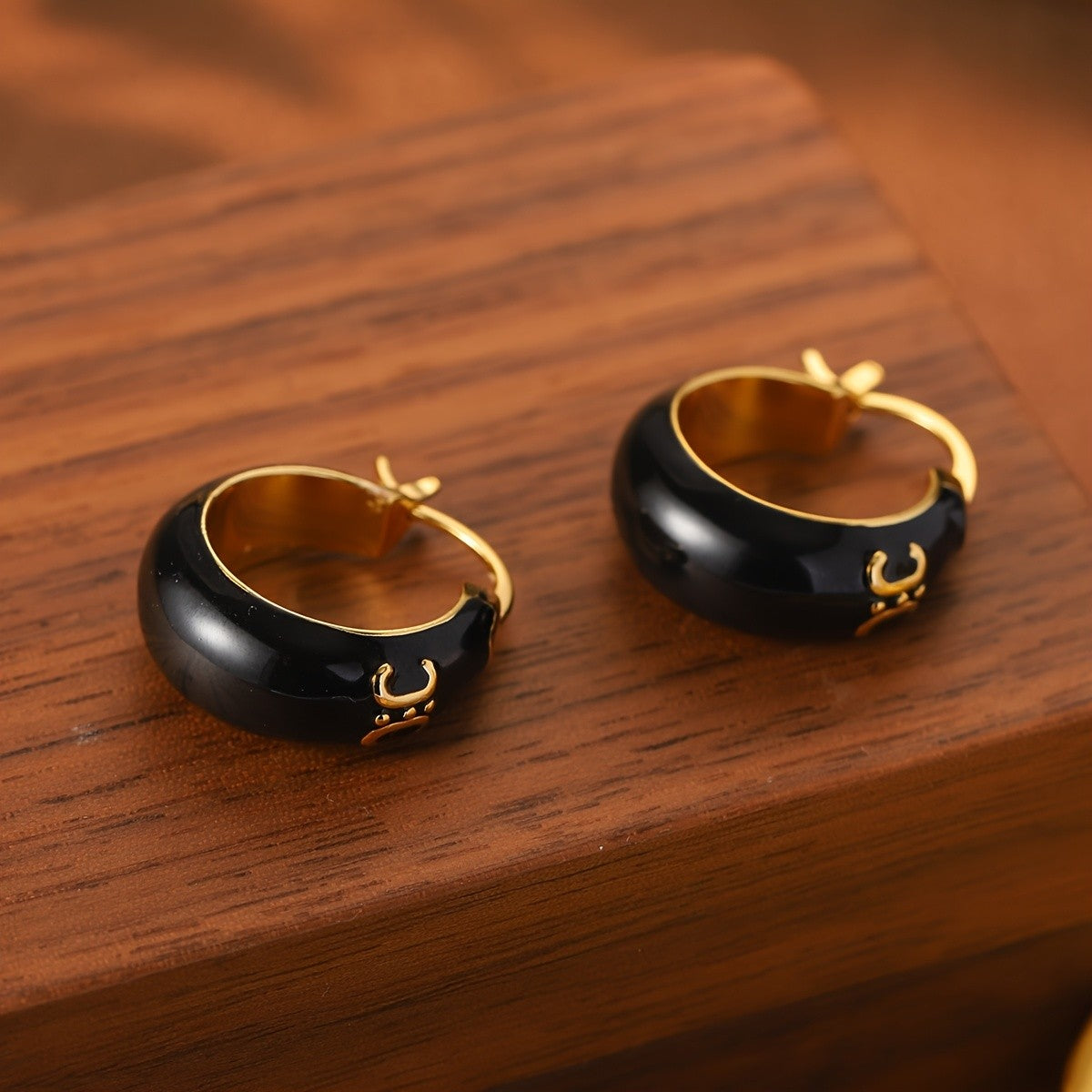 18k Vintage Black Horseshoe Hoop Earrings