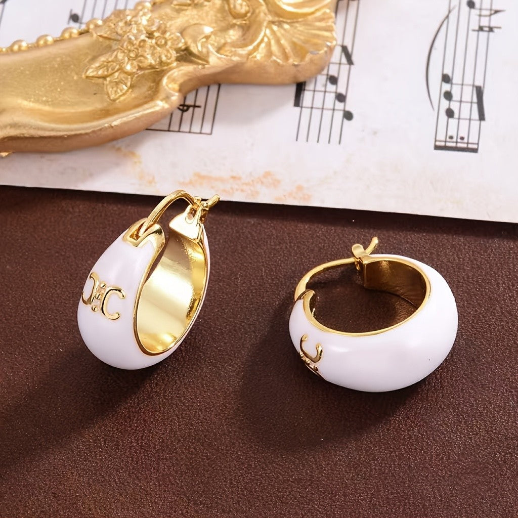 18k Vintage Black Horseshoe Hoop Earrings