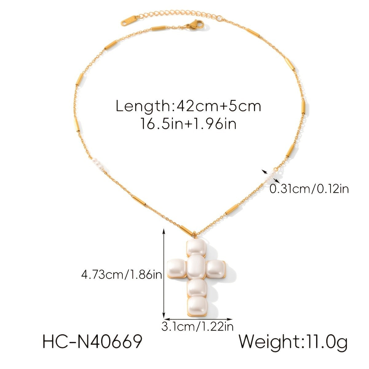 18k Elegant Square Pearl Cross Necklace