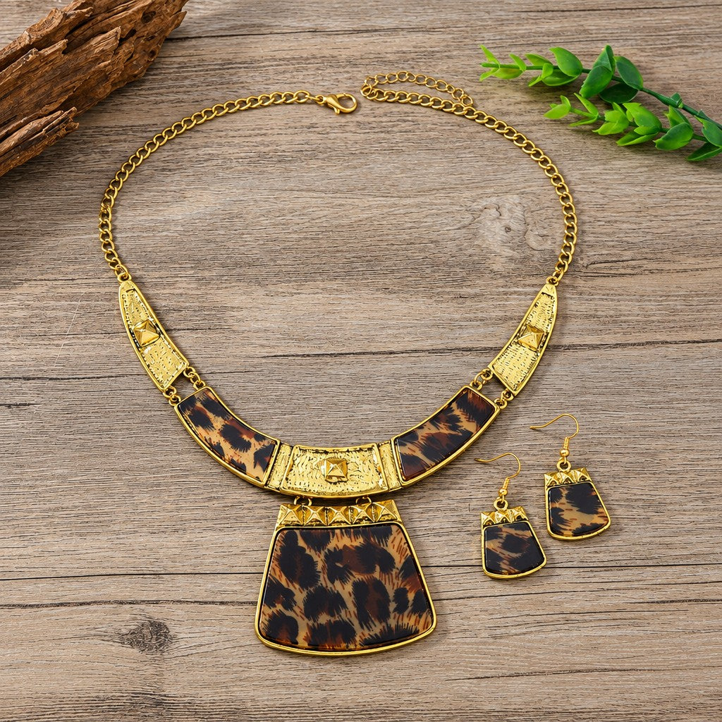 Classy Leopard Print Necklace & Earring Set