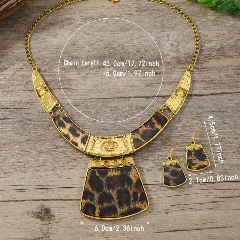 Classy Leopard Print Necklace & Earring Set