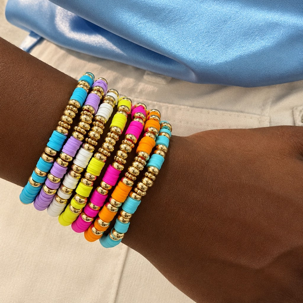 7pc Boho Colorful Clay Bead Bracelet Set