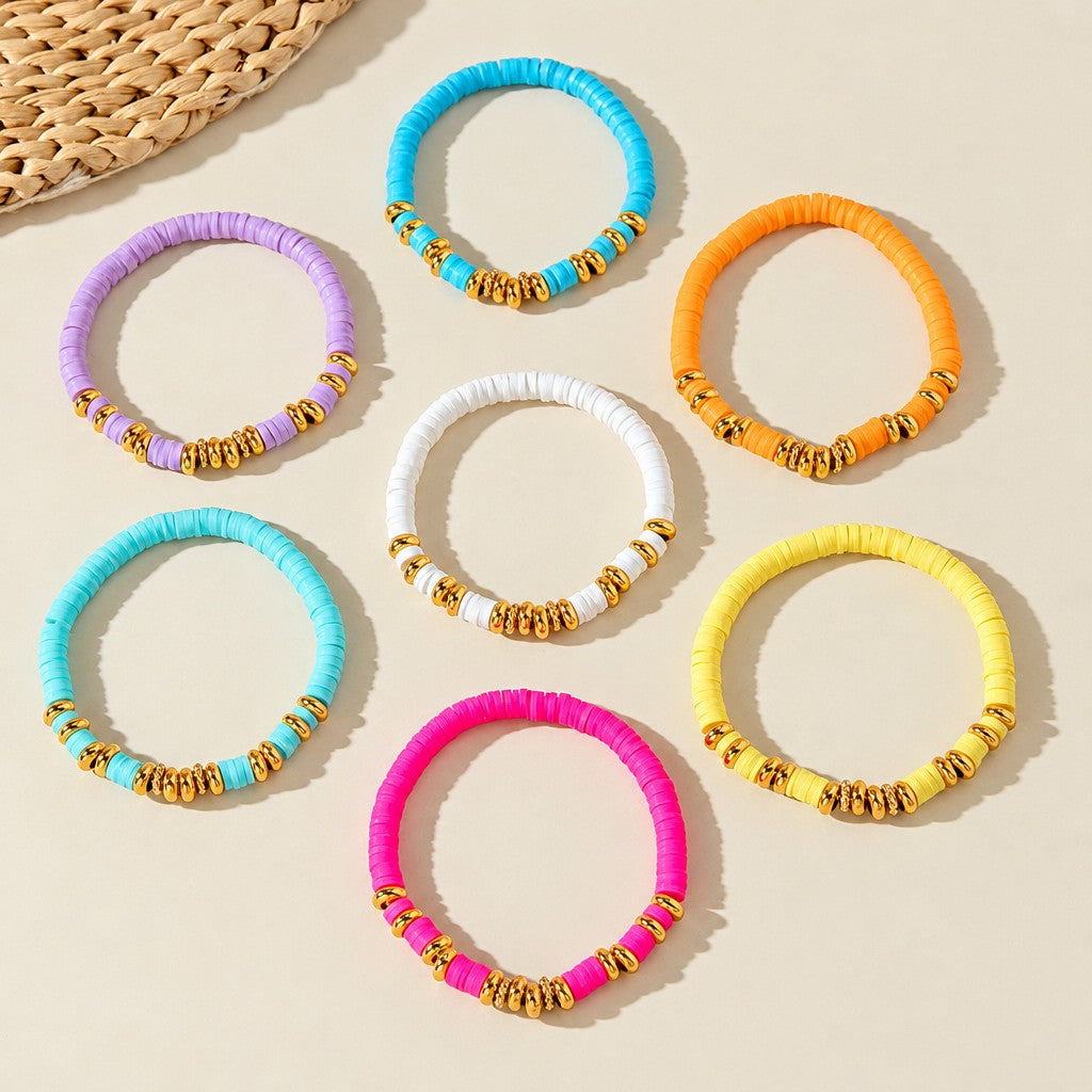 7pc Boho Colorful Clay Bead Bracelet Set