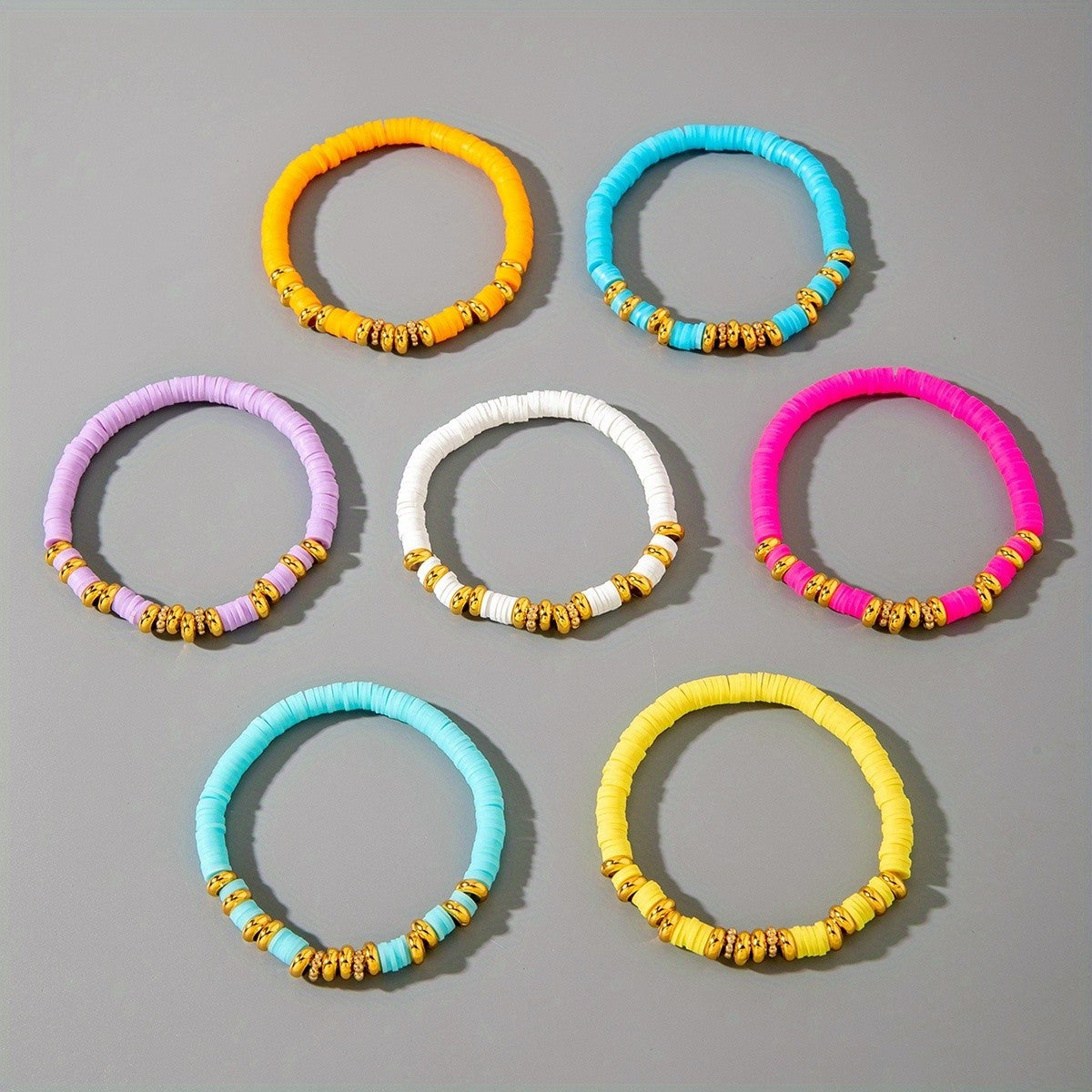 7pc Boho Colorful Clay Bead Bracelet Set