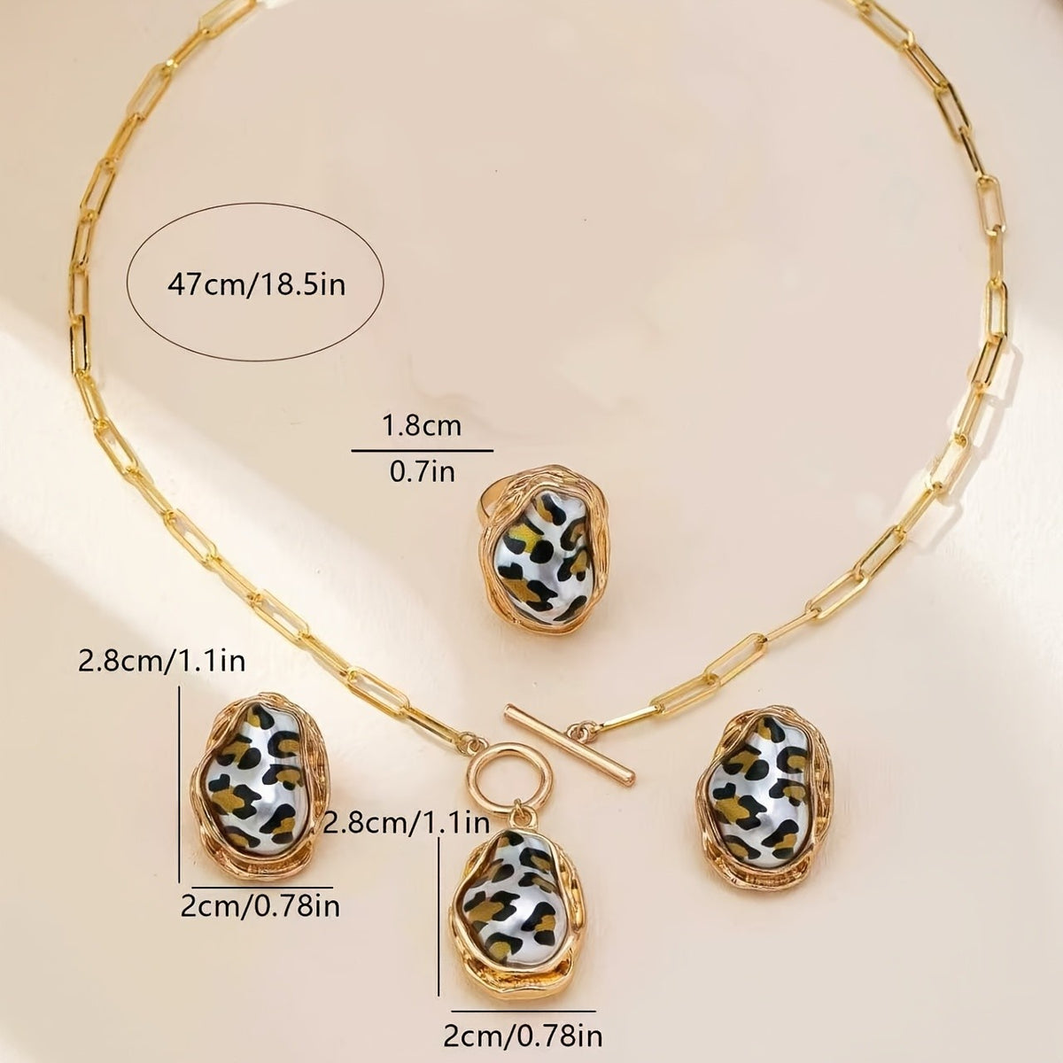Elegant Leopard Print Necklace, Ring & Earring Set