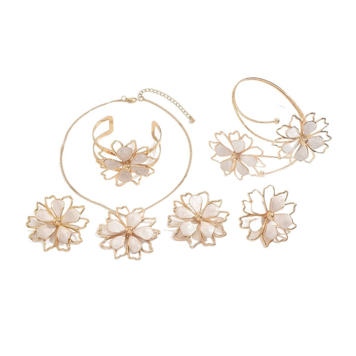 6pc Elegant Mother of Pearl Flower Jewelry Set