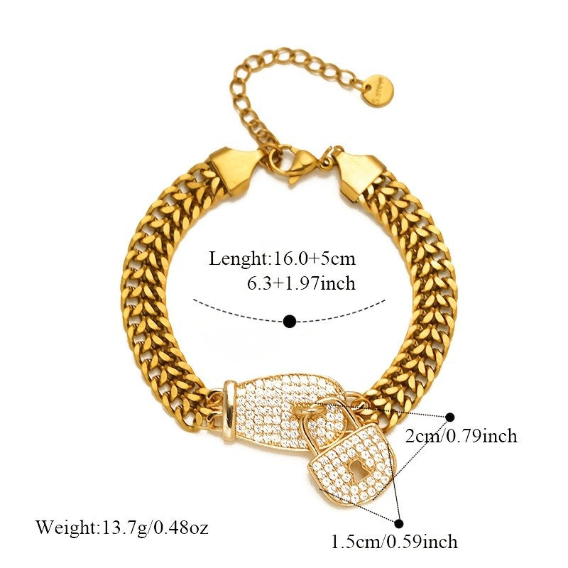 18k Classy Rhinestone Lock Charm Bracelet