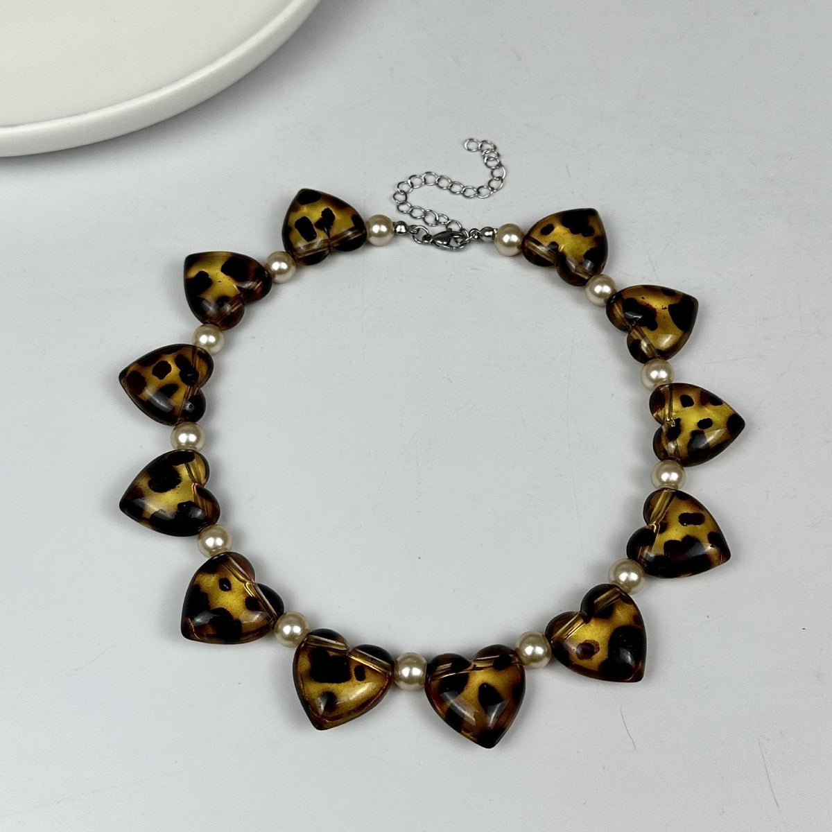 Vintage Tortoise Shell Heart Pearl Necklace