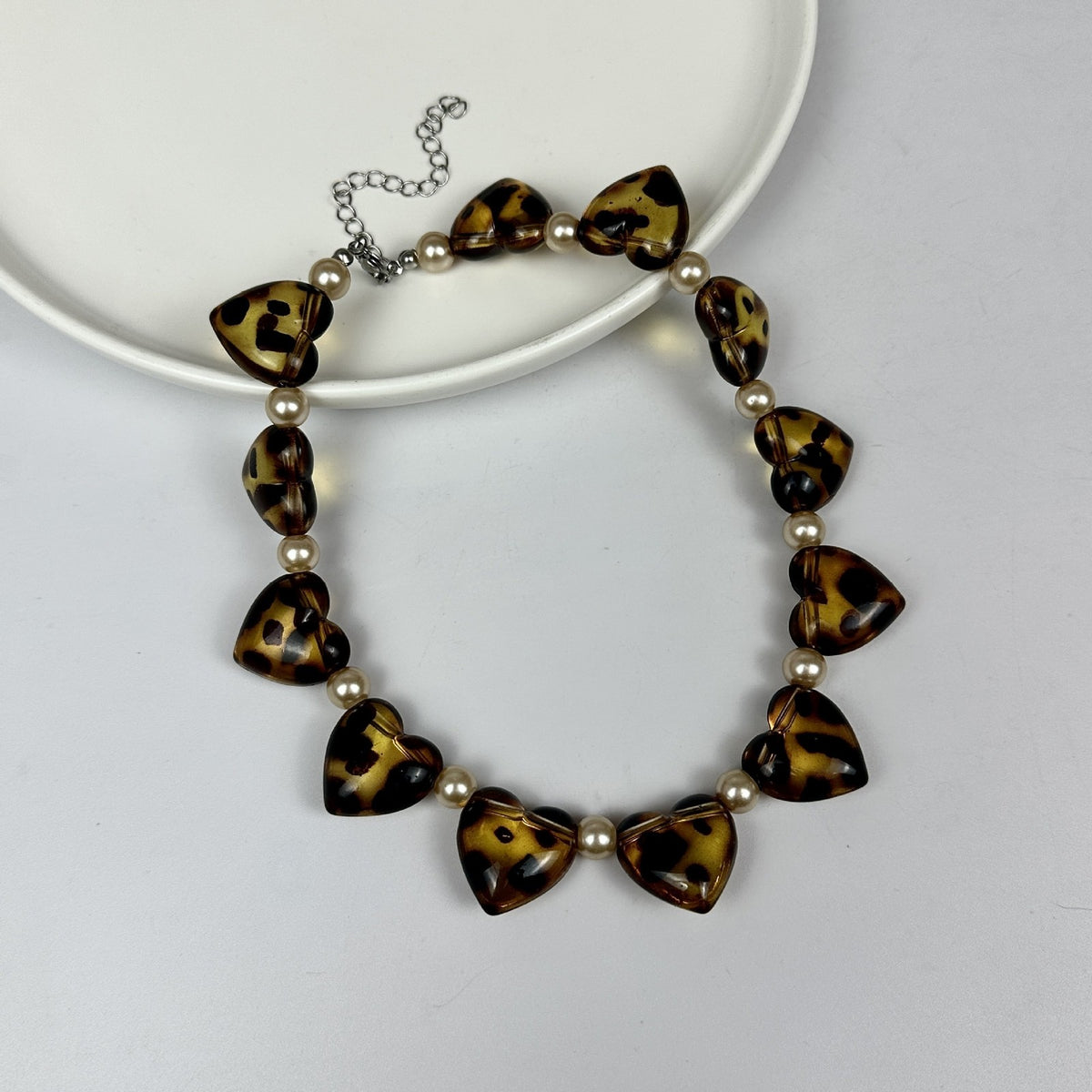 Vintage Tortoise Shell Heart Pearl Necklace