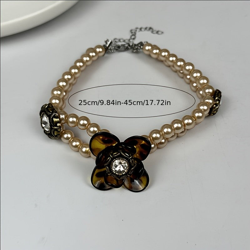 Vintage Tortoise Shell Heart Pearl Necklace