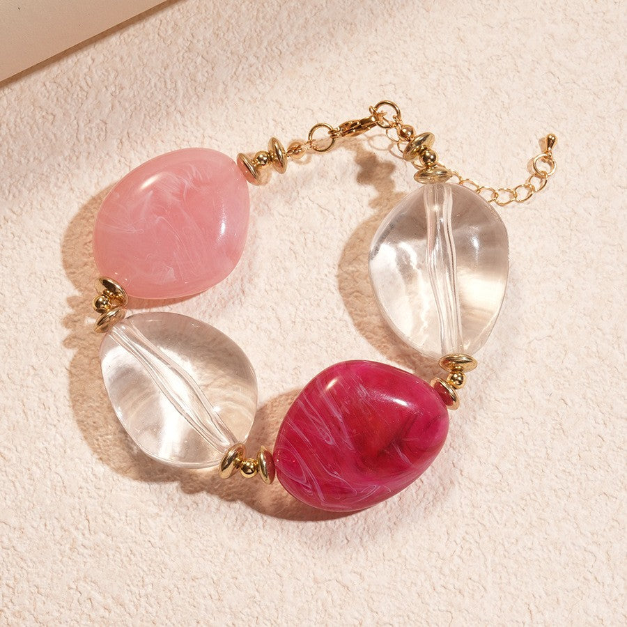 Romantic Pink Acrylic Oval Bead Necklace