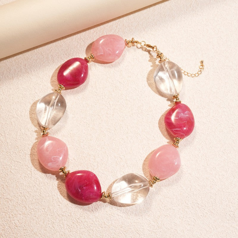 Romantic Pink Acrylic Oval Bead Necklace
