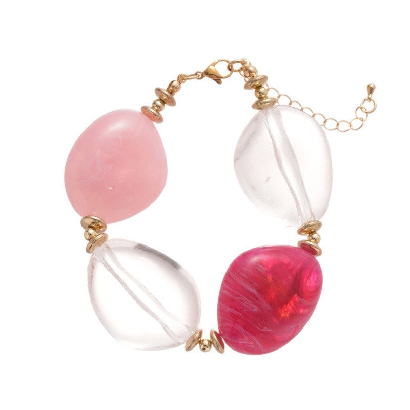 Romantic Pink Acrylic Oval Bead Necklace
