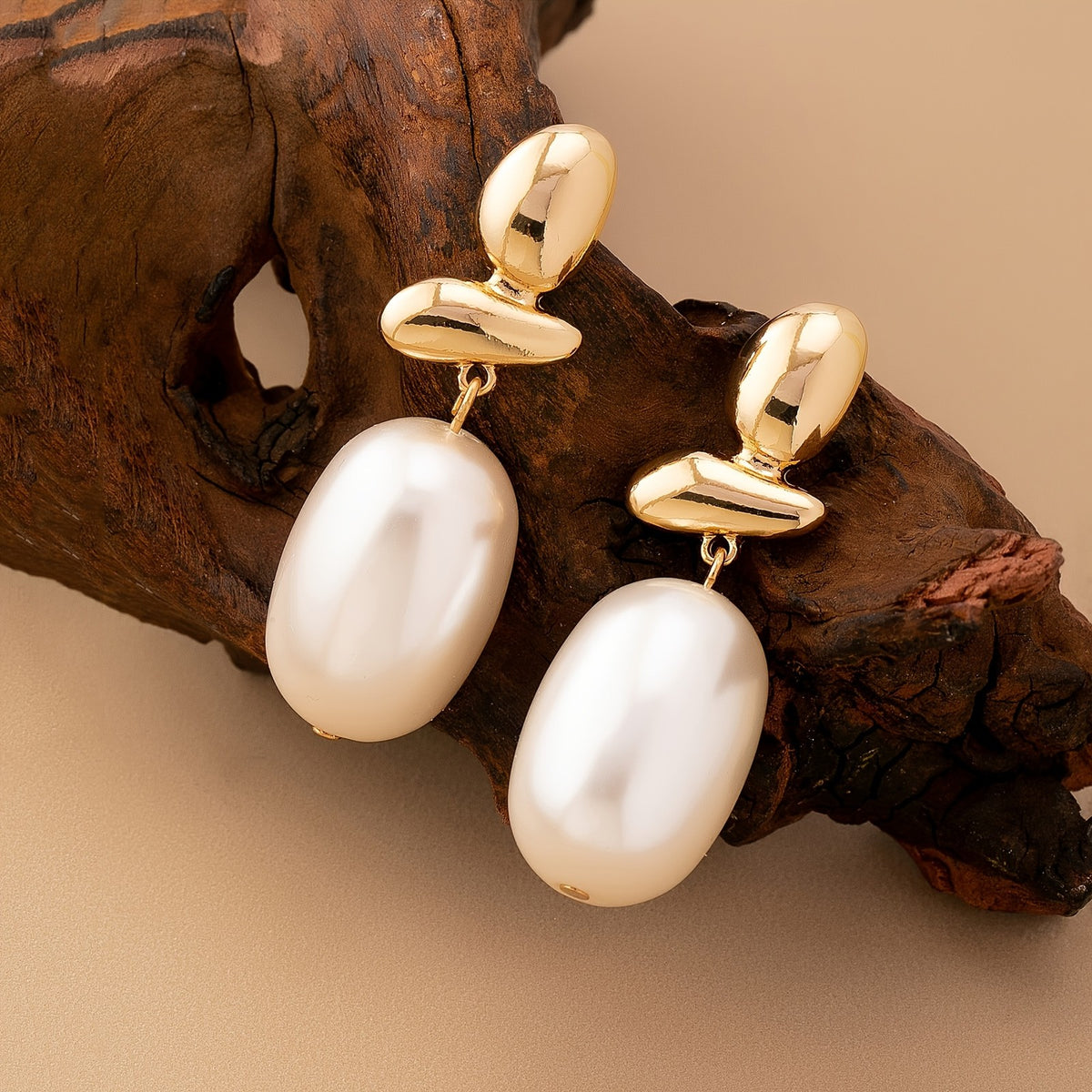 14k Elegant Geometric Faux Pearl Drop Earrings