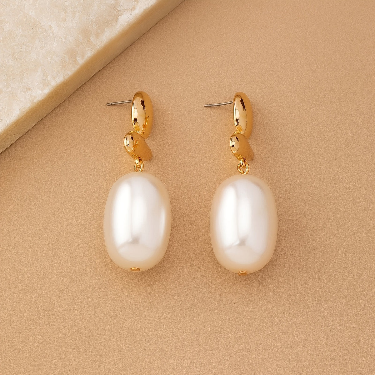 14k Elegant Geometric Faux Pearl Drop Earrings