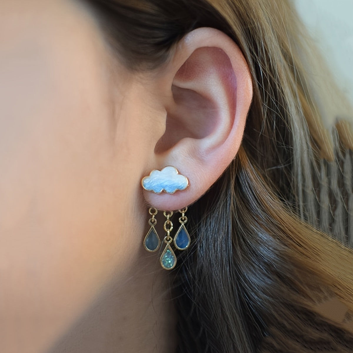 Dainty Cloud Raindrop Earrings