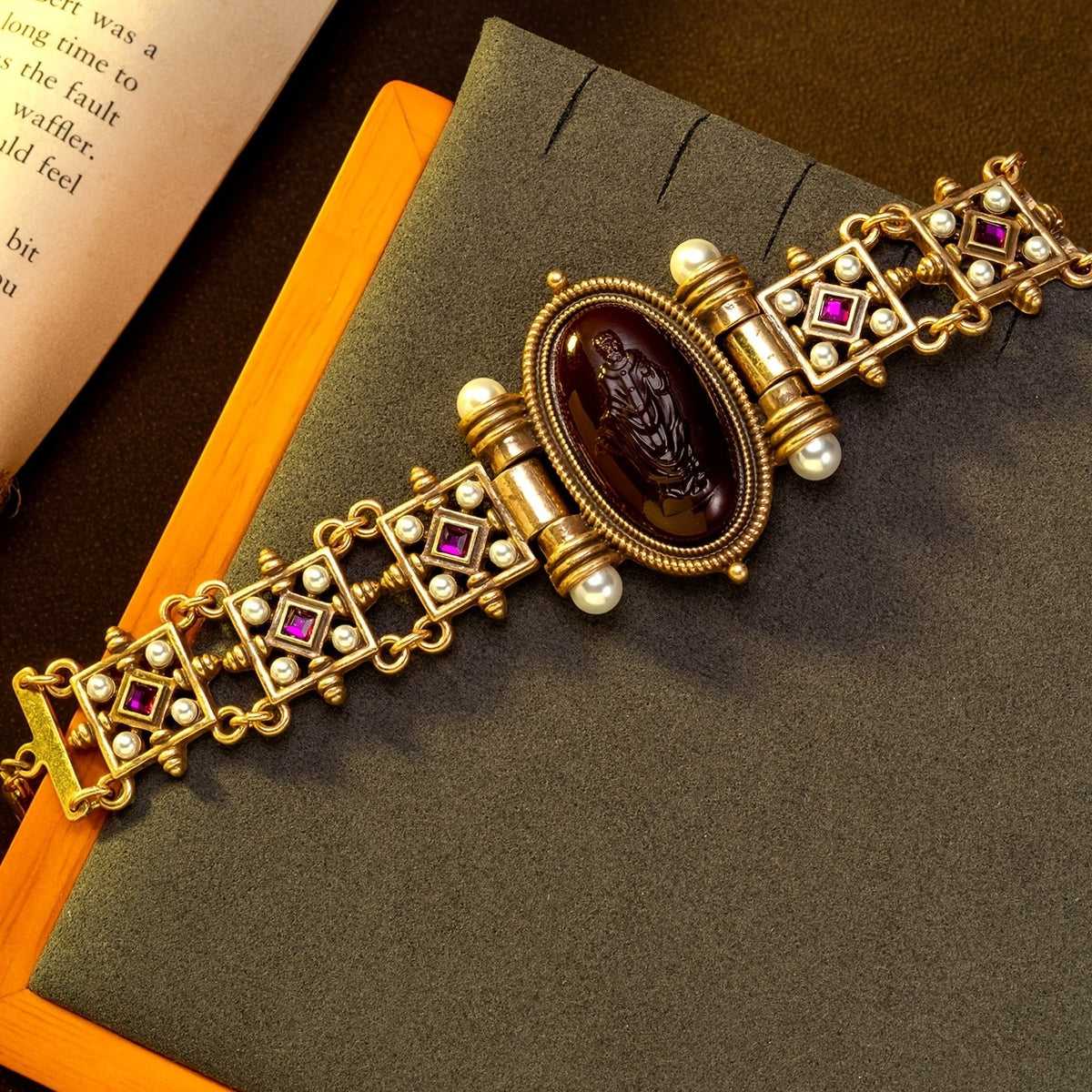 Vintage Purple Cameo Geometric Bracelet