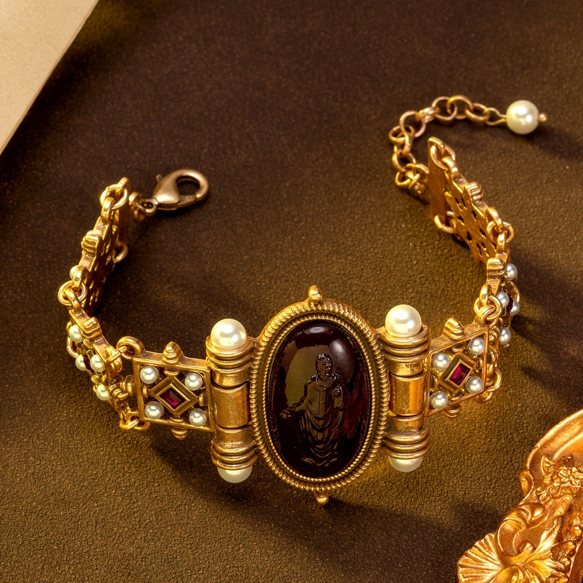 Vintage Purple Cameo Geometric Bracelet