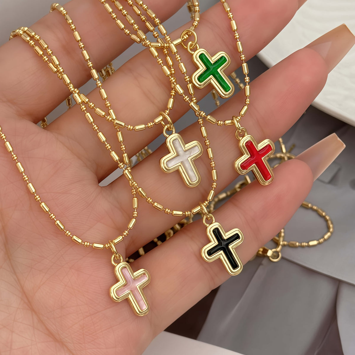 18k Dainty Enamel Cross Necklace