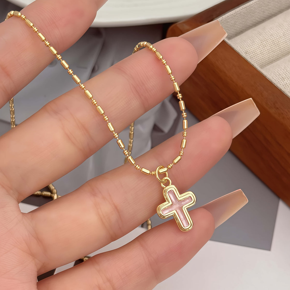 18k Dainty Enamel Cross Necklace