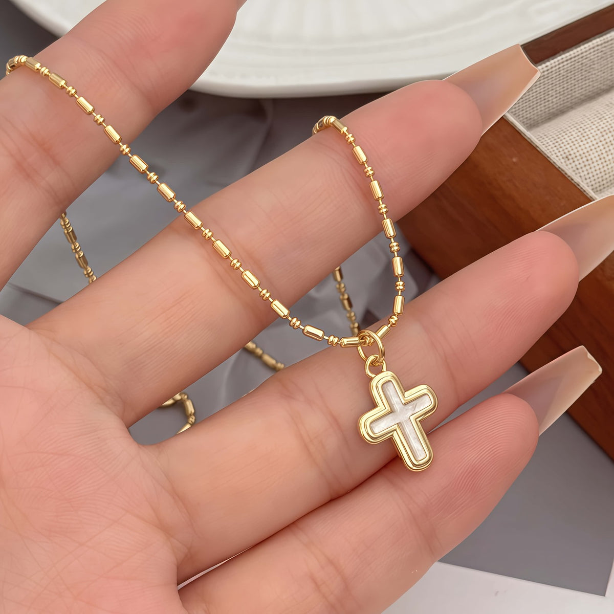 18k Dainty Enamel Cross Necklace