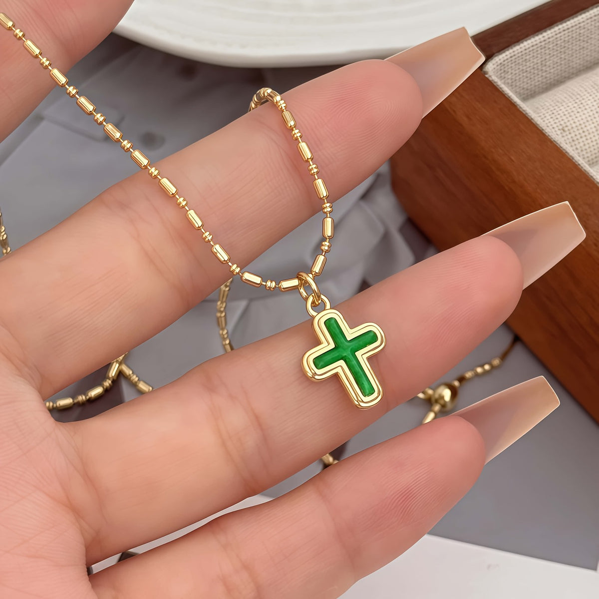 18k Dainty Enamel Cross Necklace