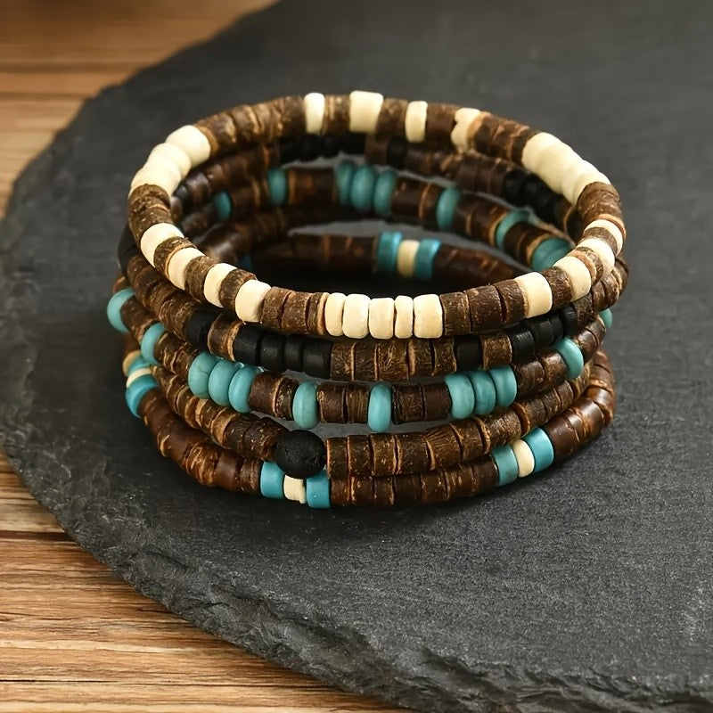 5pc Boho Coconut Shell Beaded Bracelet Set
