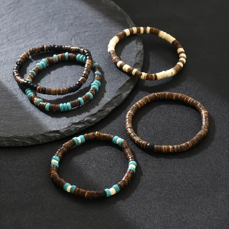 5pc Boho Coconut Shell Beaded Bracelet Set