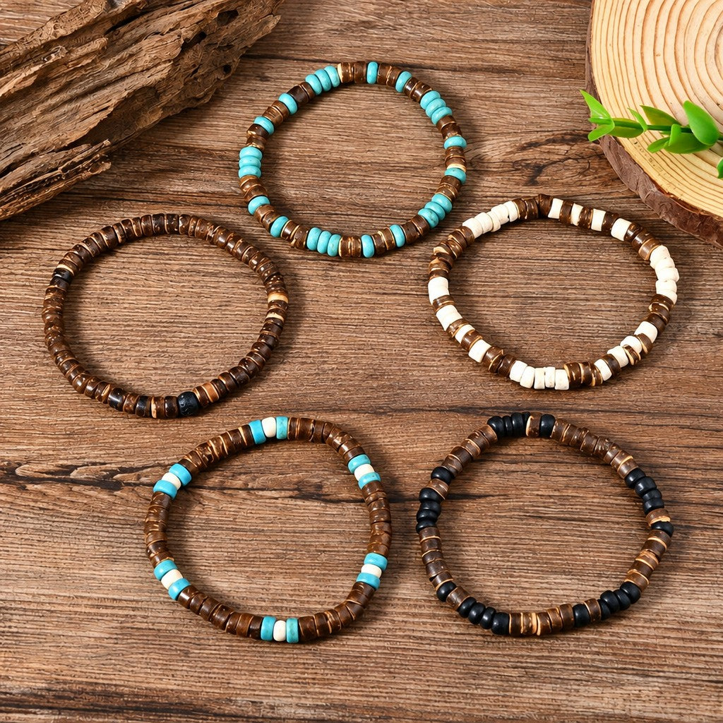 5pc Boho Coconut Shell Beaded Bracelet Set