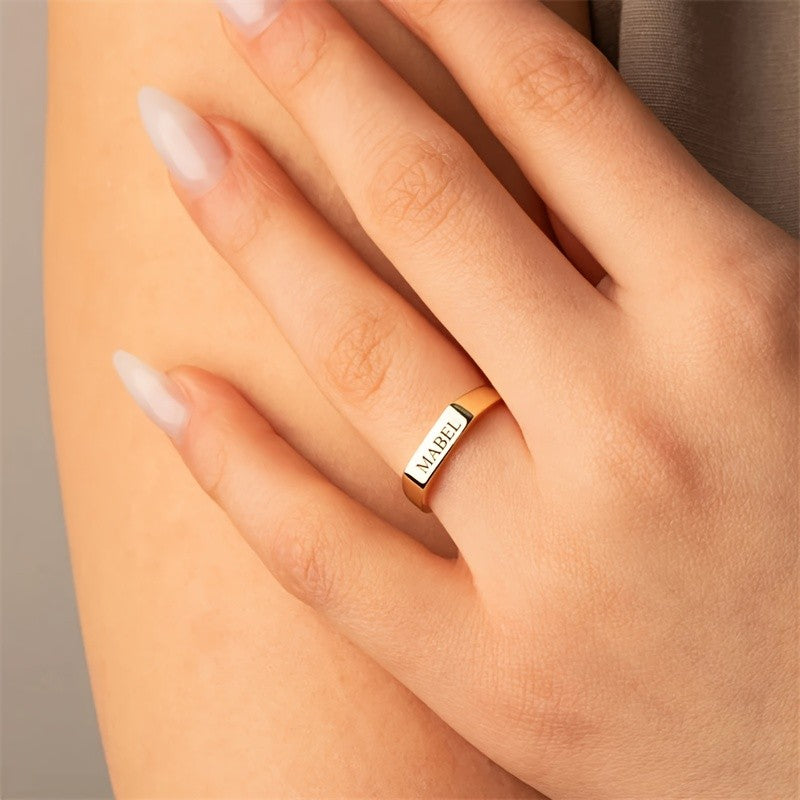 18k Elegant Custom Name Square Ring