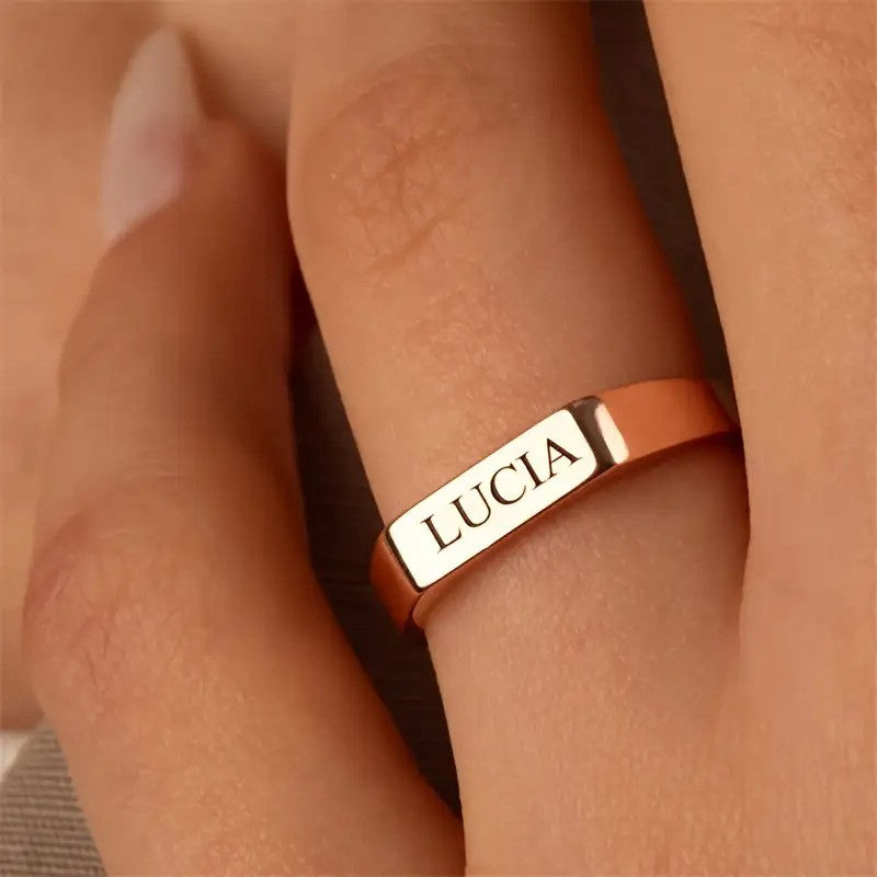 18k Elegant Custom Name Square Ring
