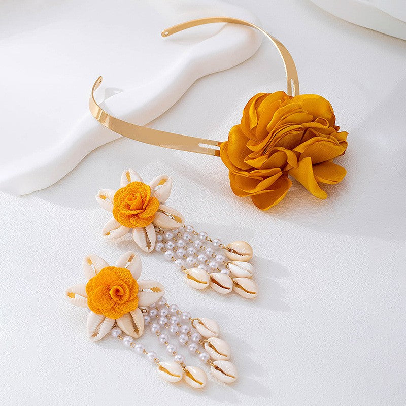 Boho Floral Shell Necklace & Earring Set