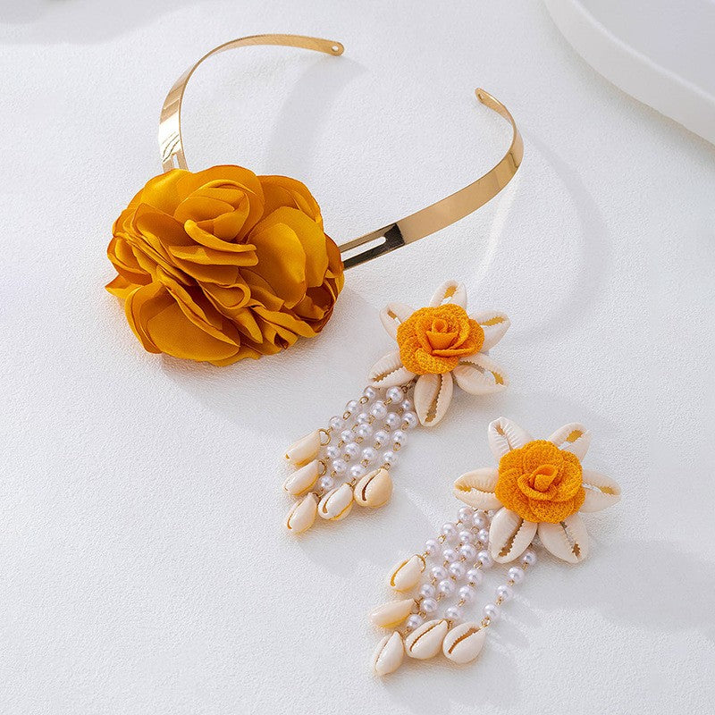 Boho Floral Shell Necklace & Earring Set