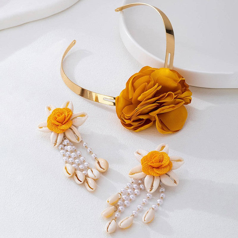 Boho Floral Shell Necklace & Earring Set