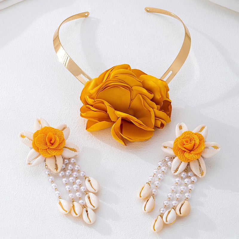 Boho Floral Shell Necklace & Earring Set