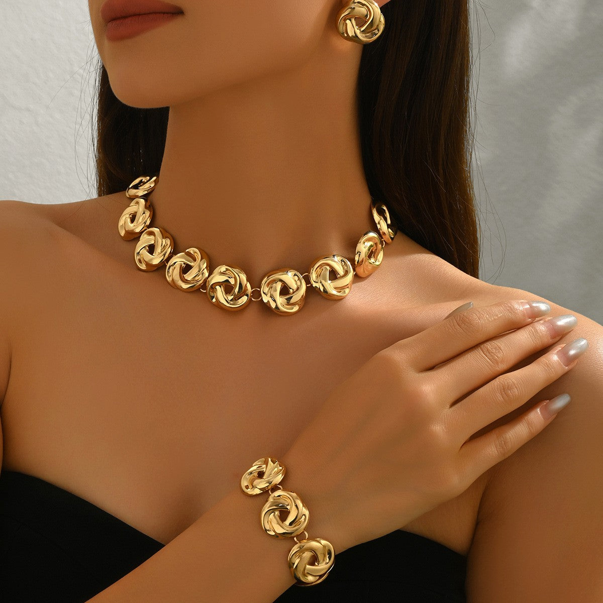 Classy Twisted Knot Necklace, Bracelet & Earring Set