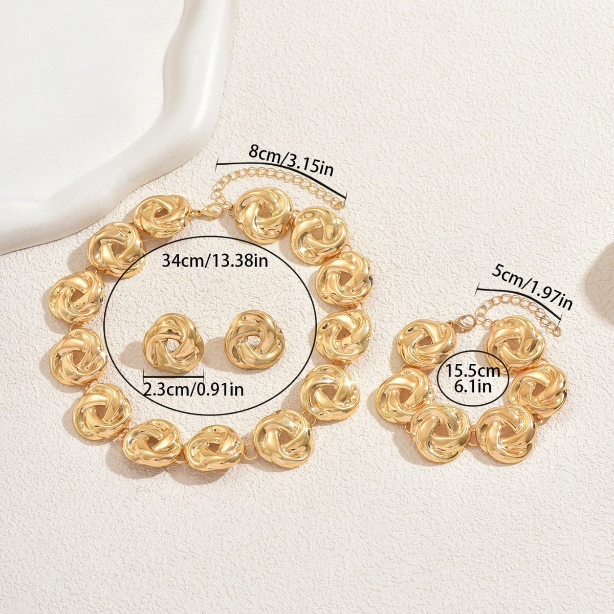 Classy Twisted Knot Necklace, Bracelet & Earring Set