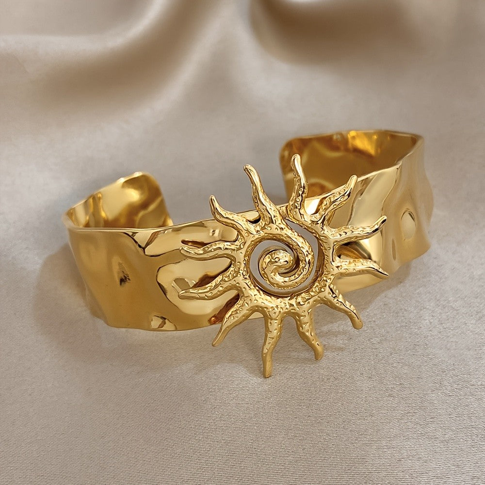 18k Boho Sun Spiral Wide Cuff Bracelet