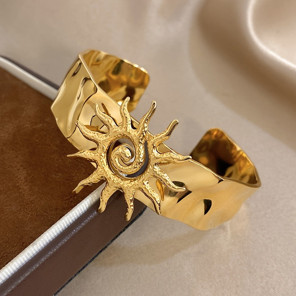 18k Boho Sun Spiral Wide Cuff Bracelet
