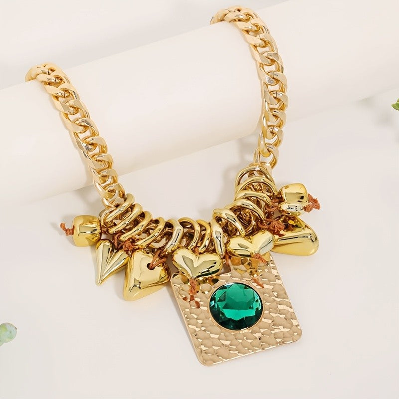 Chunky Gold Chain Square Pendant Necklace