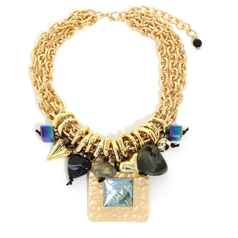 Chunky Gold Chain Square Pendant Necklace