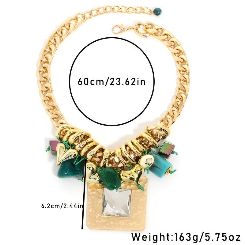 Chunky Gold Chain Square Pendant Necklace